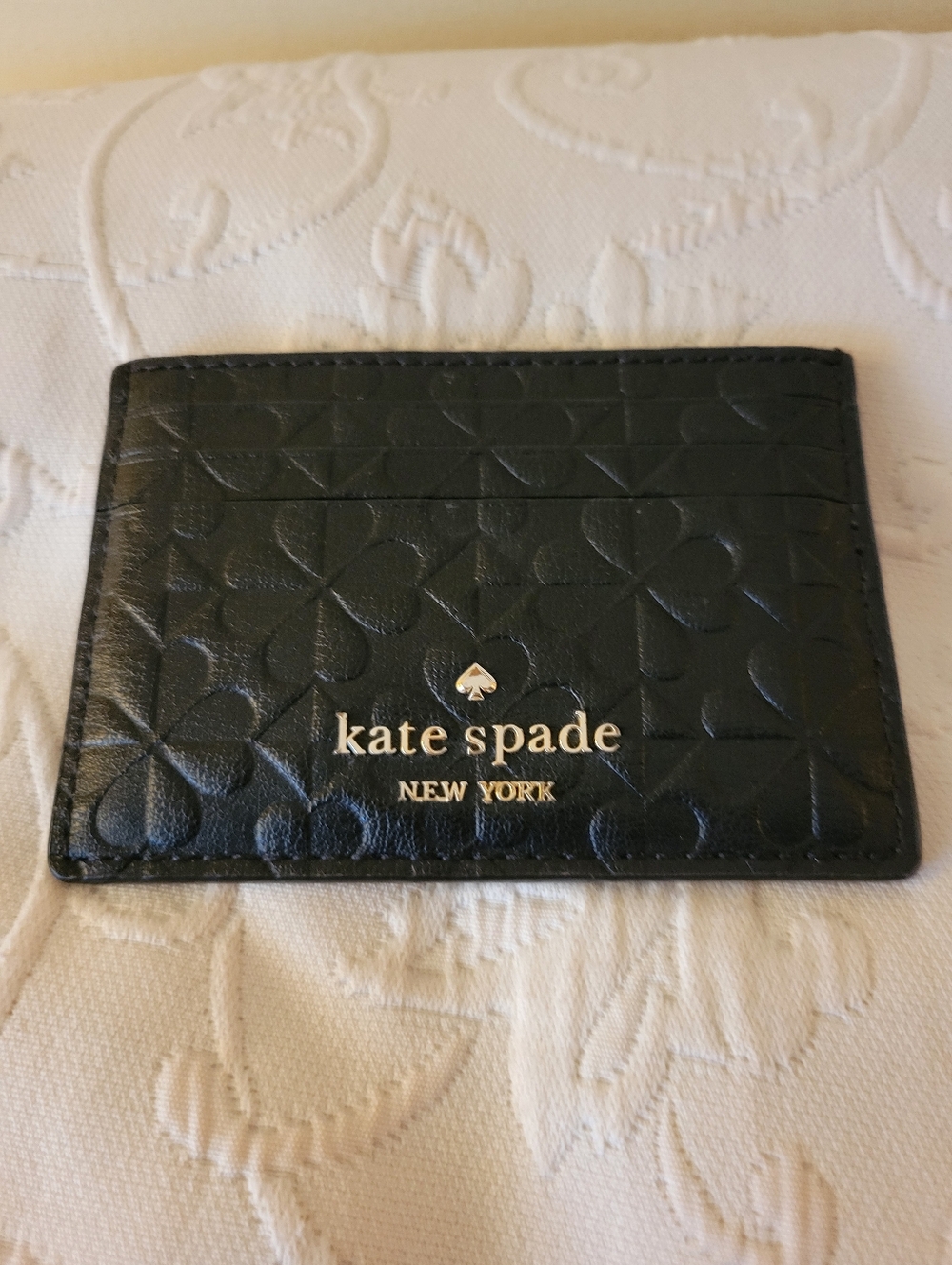 kate spade Black Embossed Leather Card Case with Gold Logo